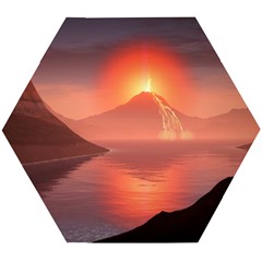 Volcano Lava Landscape Glow Lake Wooden Puzzle Hexagon by Simbadda