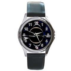 Planet Sky Lake Landscape Sun Round Metal Watch by Simbadda