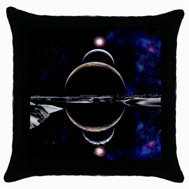 Planet Sky Lake Landscape Sun Throw Pillow Case (Black)