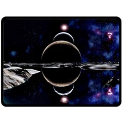 Planet Sky Lake Landscape Sun Fleece Blanket (large)  by Simbadda