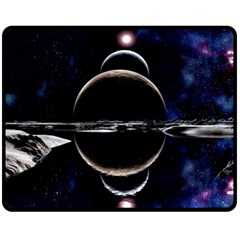 Planet Sky Lake Landscape Sun Fleece Blanket (medium)  by Simbadda