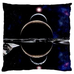 Planet Sky Lake Landscape Sun Large Flano Cushion Case (one Side) by Simbadda