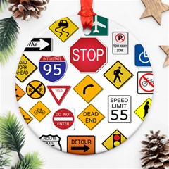 Street Signs Stop Highway Sign Ornament (round) by Simbadda