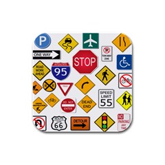 Street Signs Stop Highway Sign Rubber Square Coaster (4 Pack)  by Simbadda