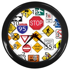 Street Signs Stop Highway Sign Wall Clock (black) by Simbadda