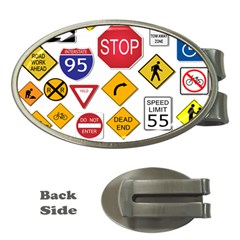 Street Signs Stop Highway Sign Money Clips (oval)  by Simbadda