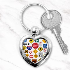 Street Signs Stop Highway Sign Key Chain (heart) by Simbadda