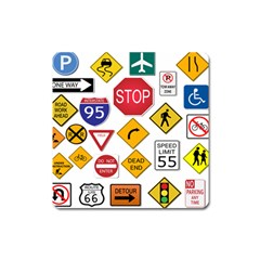 Street Signs Stop Highway Sign Square Magnet by Simbadda