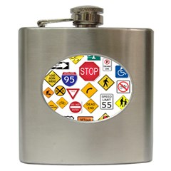 Street Signs Stop Highway Sign Hip Flask (6 Oz) by Simbadda