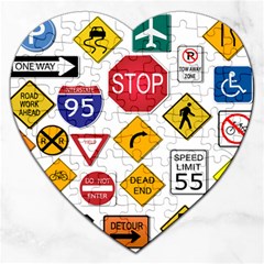 Street Signs Stop Highway Sign Jigsaw Puzzle (heart) by Simbadda