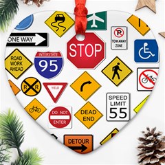 Street Signs Stop Highway Sign Heart Ornament (two Sides) by Simbadda