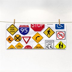 Street Signs Stop Highway Sign Hand Towel by Simbadda