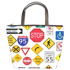 Street Signs Stop Highway Sign Bucket Bag by Simbadda