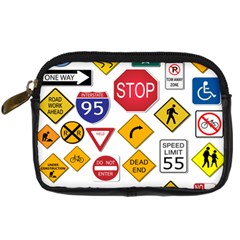 Street Signs Stop Highway Sign Digital Camera Leather Case by Simbadda