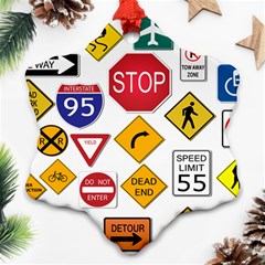 Street Signs Stop Highway Sign Snowflake Ornament (two Sides) by Simbadda