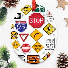 Street Signs Stop Highway Sign Oval Filigree Ornament (two Sides) by Simbadda