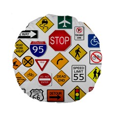 Street Signs Stop Highway Sign Standard 15  Premium Flano Round Cushions by Simbadda