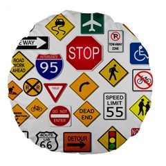 Street Signs Stop Highway Sign Large 18  Premium Flano Round Cushions by Simbadda