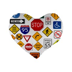 Street Signs Stop Highway Sign Standard 16  Premium Flano Heart Shape Cushions by Simbadda