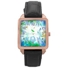 Scrapbooking Tropical Pattern Rose Gold Leather Watch  by Simbadda