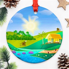 Tropical Resort Huts Lake River Ornament (round) by Simbadda