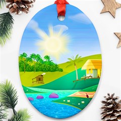 Tropical Resort Huts Lake River Ornament (oval) by Simbadda