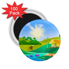 Tropical Resort Huts Lake River 2 25  Magnets (100 Pack)  by Simbadda