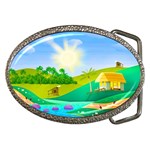 Tropical Resort Huts Lake River Belt Buckles Front