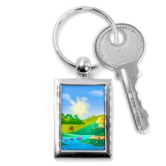 Tropical Resort Huts Lake River Key Chain (rectangle) by Simbadda