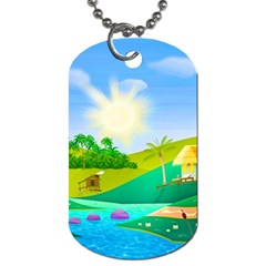 Tropical Resort Huts Lake River Dog Tag (one Side) by Simbadda