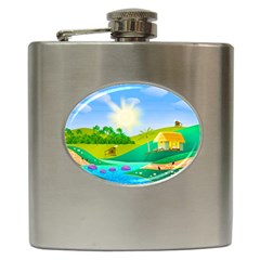 Tropical Resort Huts Lake River Hip Flask (6 Oz) by Simbadda