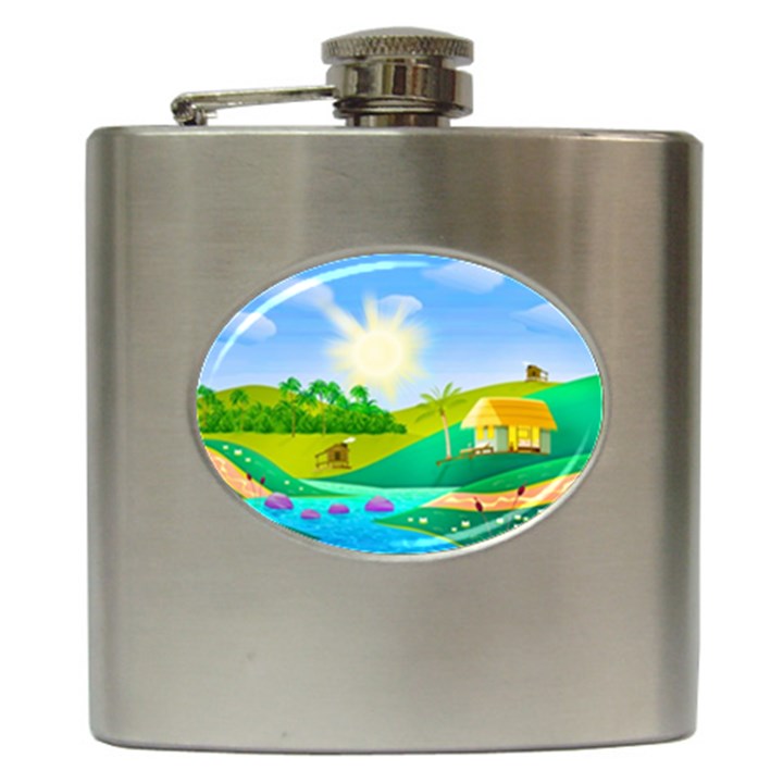 Tropical Resort Huts Lake River Hip Flask (6 oz)