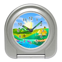 Tropical Resort Huts Lake River Travel Alarm Clock by Simbadda