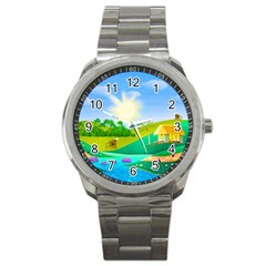 Tropical Resort Huts Lake River Sport Metal Watch by Simbadda