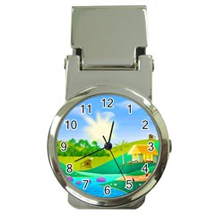 Tropical Resort Huts Lake River Money Clip Watches by Simbadda