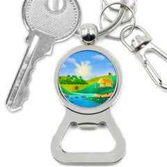 Tropical Resort Huts Lake River Bottle Opener Key Chain by Simbadda