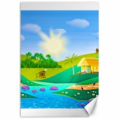 Tropical Resort Huts Lake River Canvas 12  X 18  by Simbadda