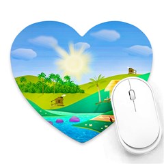 Tropical Resort Huts Lake River Heart Mousepads by Simbadda