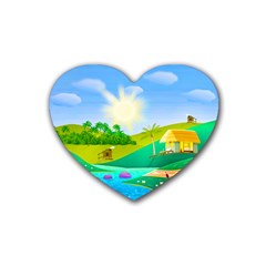 Tropical Resort Huts Lake River Rubber Coaster (heart) 