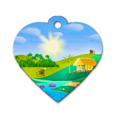 Tropical Resort Huts Lake River Dog Tag Heart (two Sides) by Simbadda