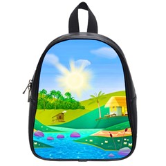 Tropical Resort Huts Lake River School Bag (small) by Simbadda