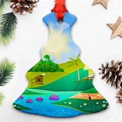 Tropical Resort Huts Lake River Ornament (christmas Tree)  by Simbadda