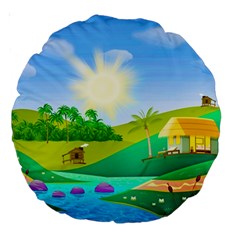 Tropical Resort Huts Lake River Large 18  Premium Round Cushions by Simbadda