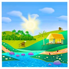 Tropical Resort Huts Lake River Wooden Puzzle Square by Simbadda