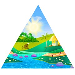 Tropical Resort Huts Lake River Wooden Puzzle Triangle by Simbadda