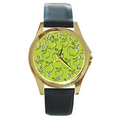 Fruit Apple Green Round Gold Metal Watch by HermanTelo