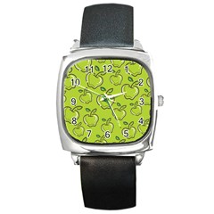 Fruit Apple Green Square Metal Watch