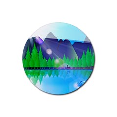 Forest Landscape Pine Trees Forest Rubber Round Coaster (4 Pack)  by Simbadda