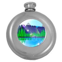 Forest Landscape Pine Trees Forest Round Hip Flask (5 Oz) by Simbadda