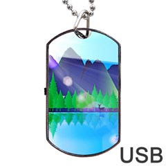 Forest Landscape Pine Trees Forest Dog Tag Usb Flash (one Side) by Simbadda